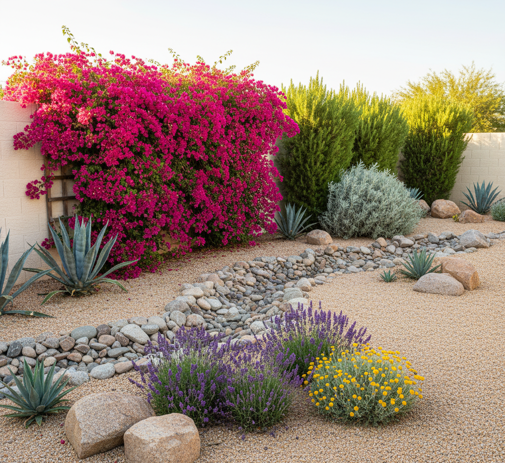 Phoenix landscaping – Gravel yard with agave by TJ’s Landscaping