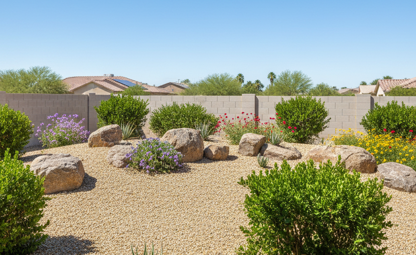 Phoenix outdoor living – Custom fire pit with lavender by TJ’s Landscaping