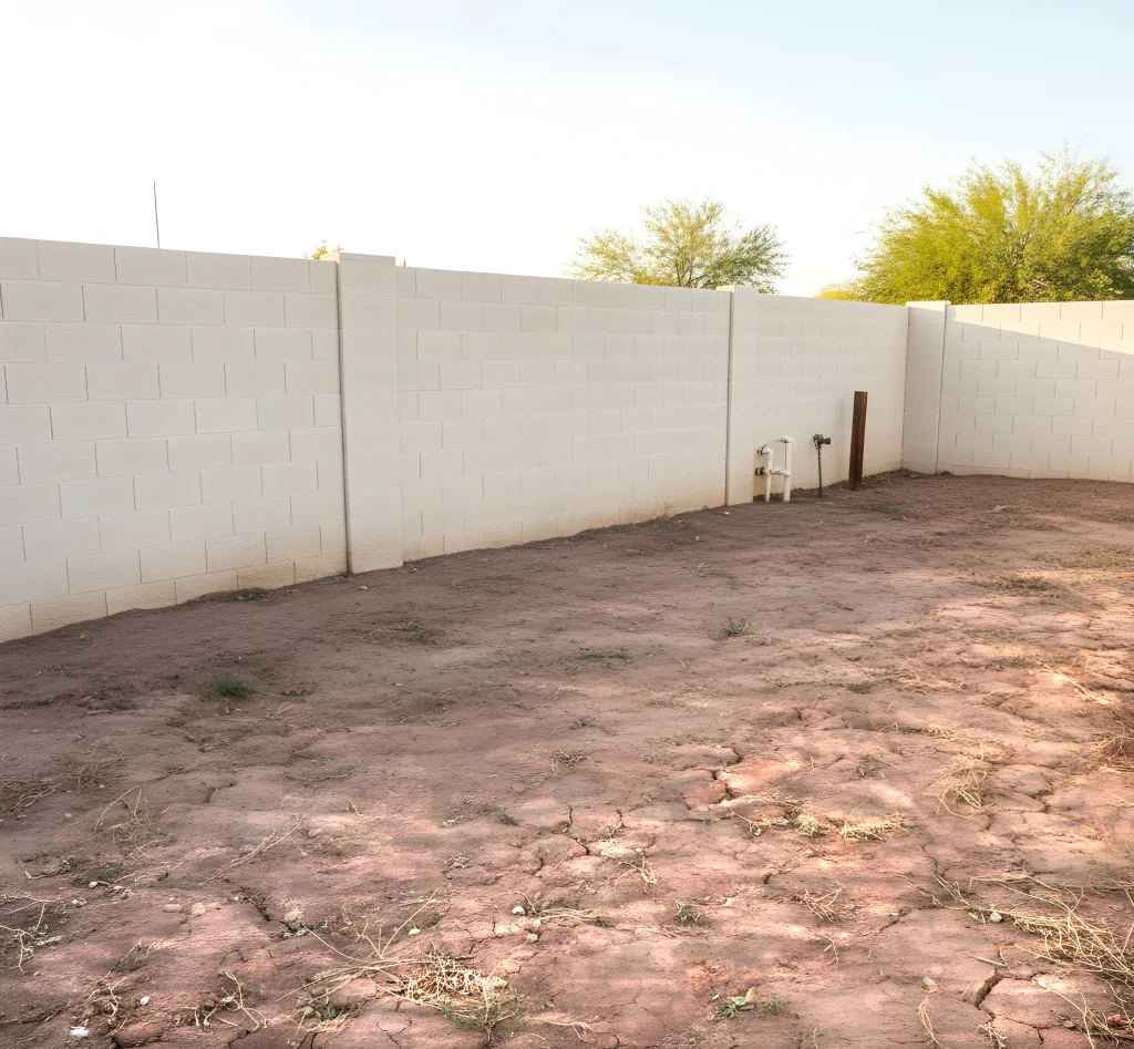 Dirt lot back yard before and after rock install 1