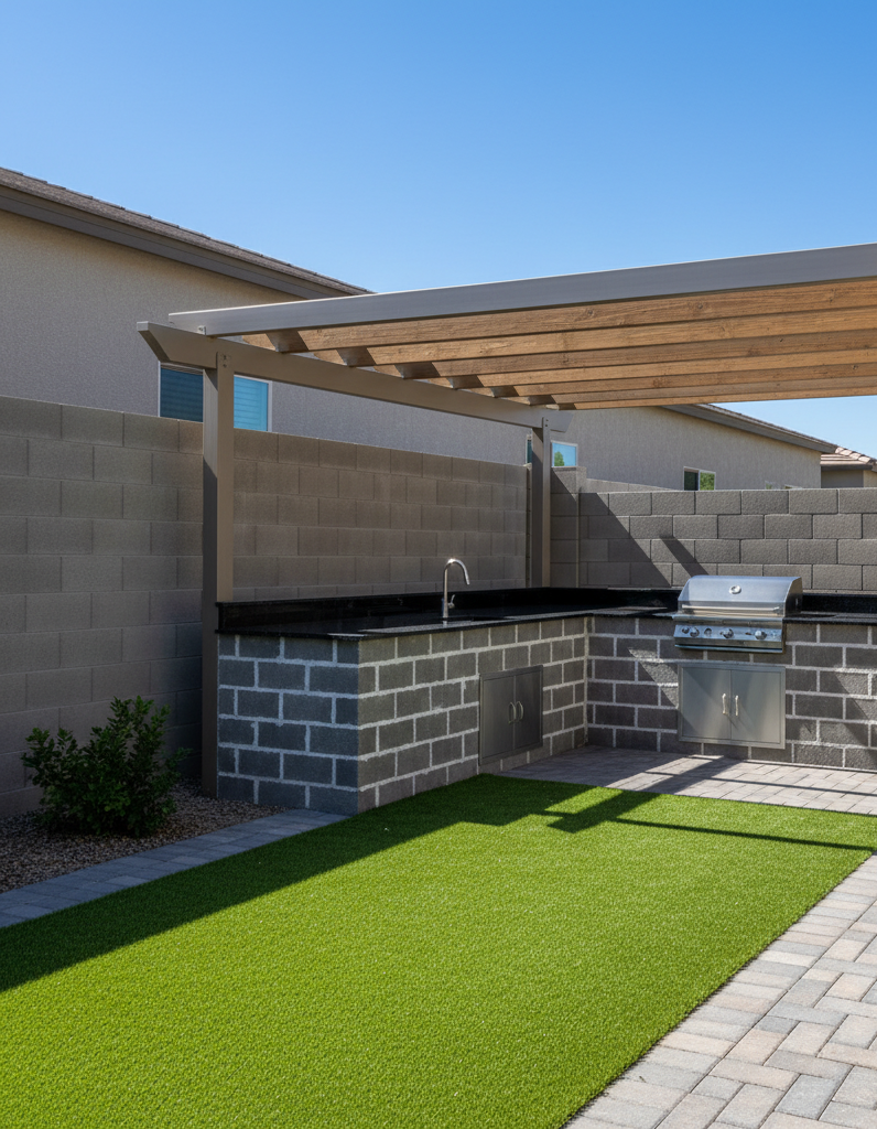Turf and Kitchen Installation by TJ Landscape