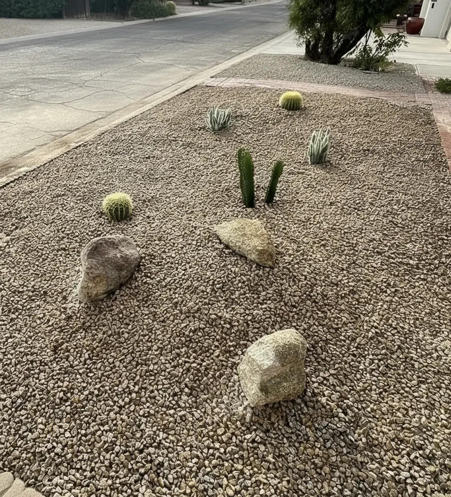 Phoenix landscaping services – Gravel install with desert plants by TJ’s Landscaping