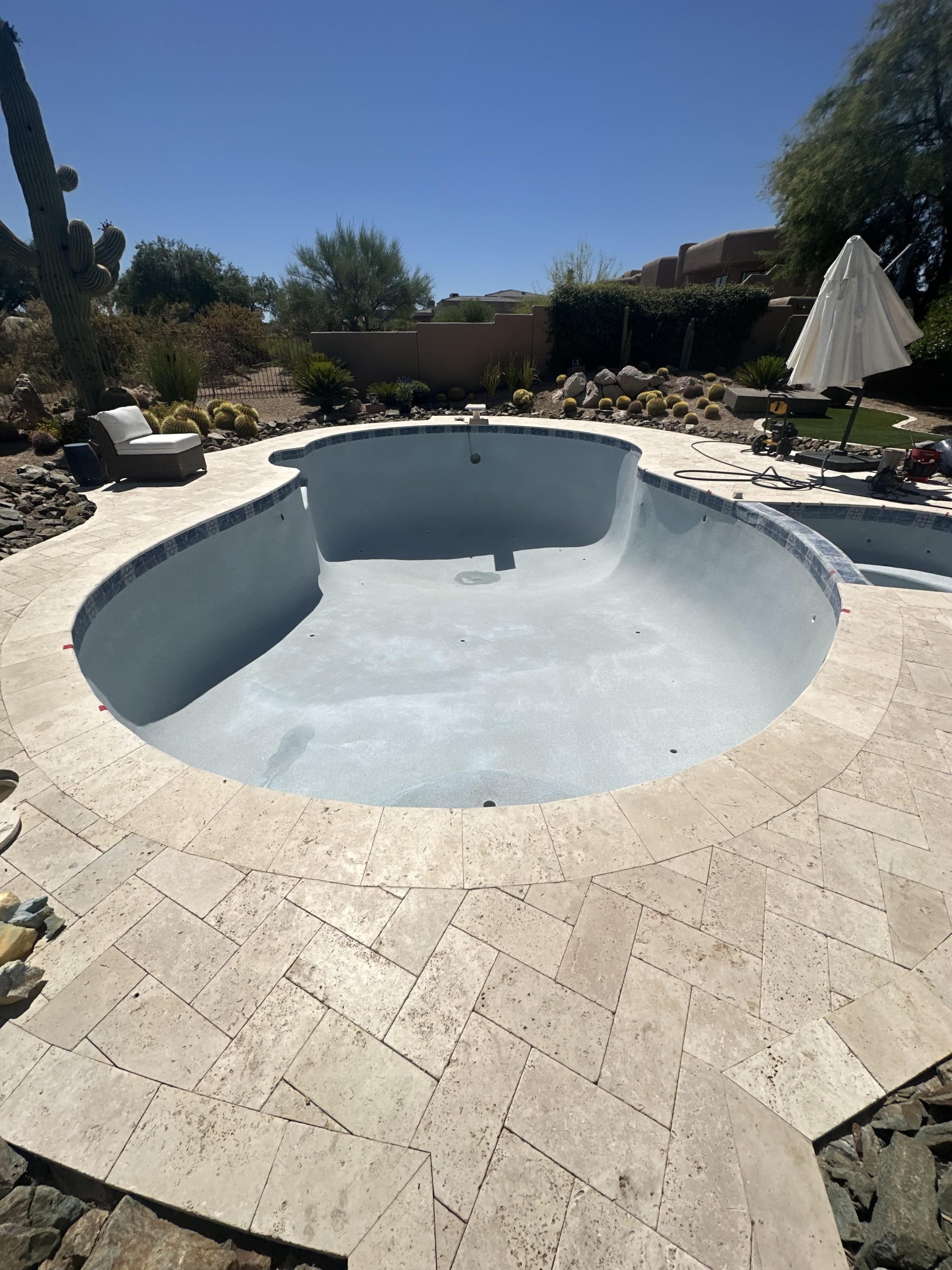 Scottsdale patio contractors – Concrete paver backyard patio with pergola in Scottsdale by TJ’s Landscaping